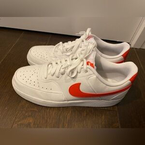 Nike Court Vision Low Next Nature, Size 11.5, White/Orange Red, Like New
